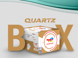 TotalEnergies prezentē savu Quartz Box risinājumu. Tie ir kartona iepakojumi ar krānu eļļai.